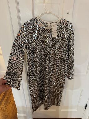 Ashish Black and Silver Mirror-Embellished Shift Dress